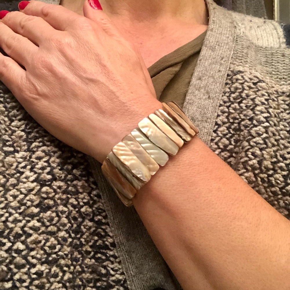 Mother of Pearl Long Bead Stretchy Bracelet
